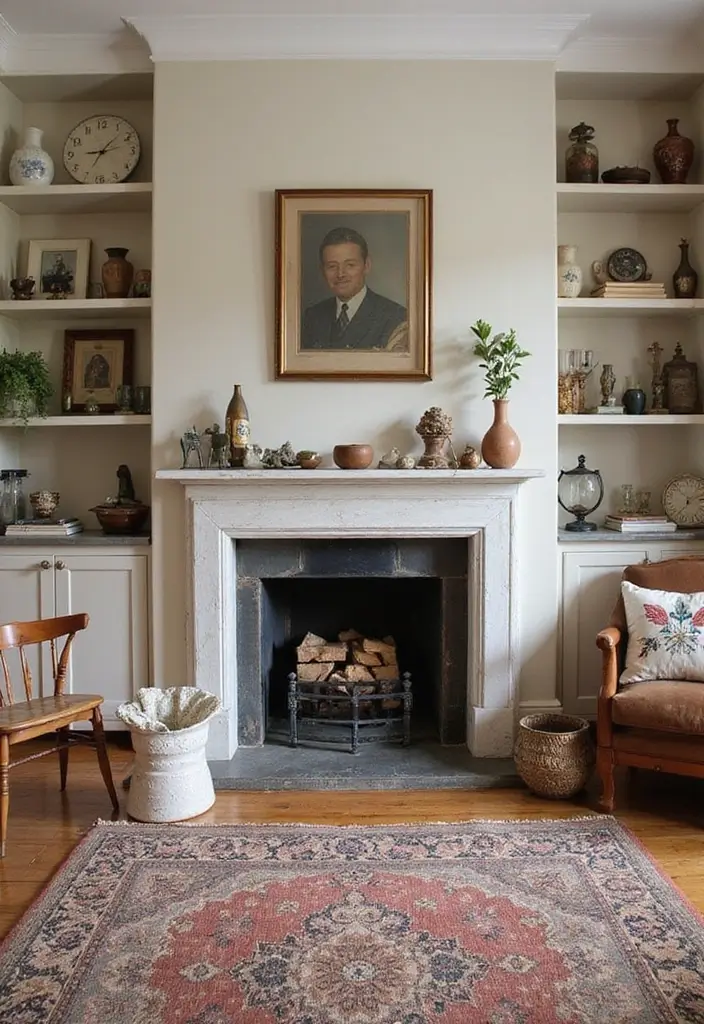 29 Small Living Room Ideas With Fireplace That Maximize Space - 23. Use of Artifacts and Collectibles