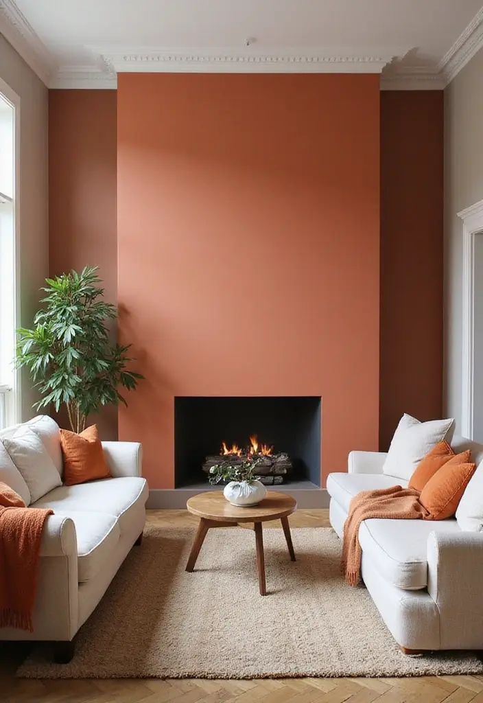 29 Small Living Room Ideas With Fireplace That Maximize Space - 27. An Inviting Color Contrast