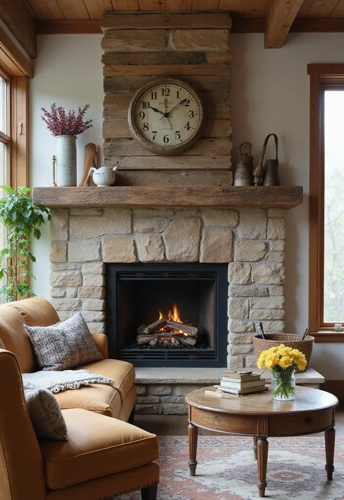 29 Small Living Room Ideas With Fireplace That Maximize Space - 28. Rustic Charm