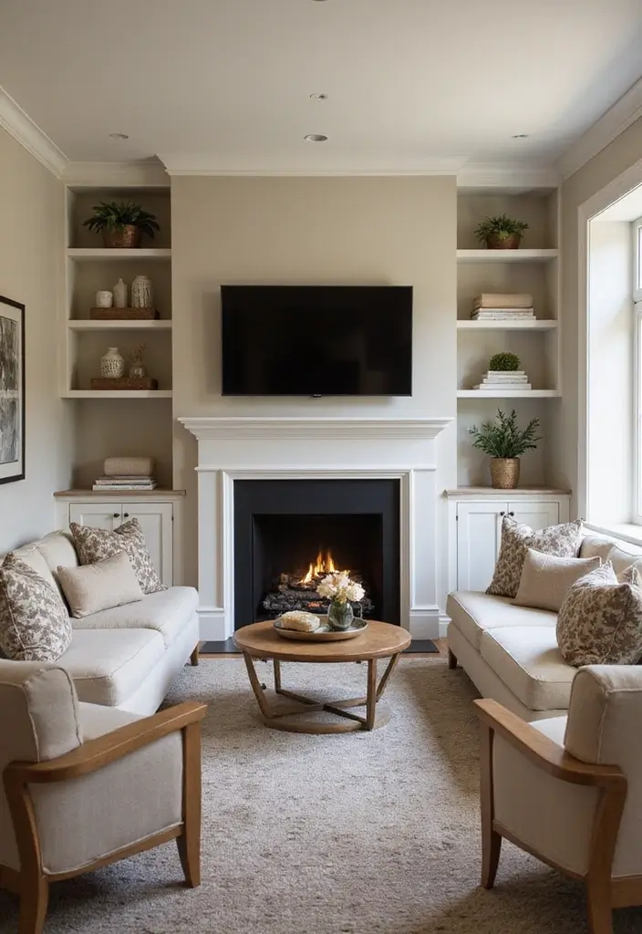 29 Small Living Room Ideas With Fireplace That Maximize Space - 3. Built-In Seating Around the Fireplace