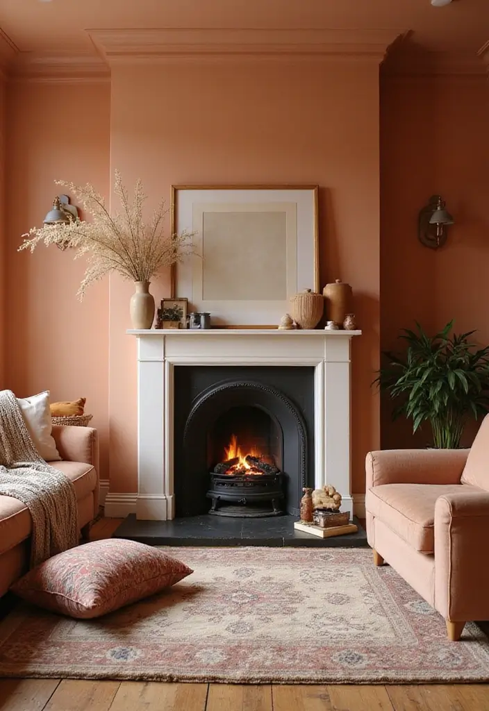 29 Small Living Room Ideas With Fireplace That Maximize Space - 7. Warm Color Palettes