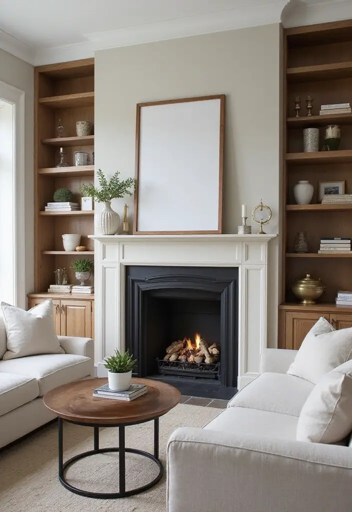 29 Small Living Room Ideas With Fireplace That Maximize Space - 8. Vertical Storage Solutions