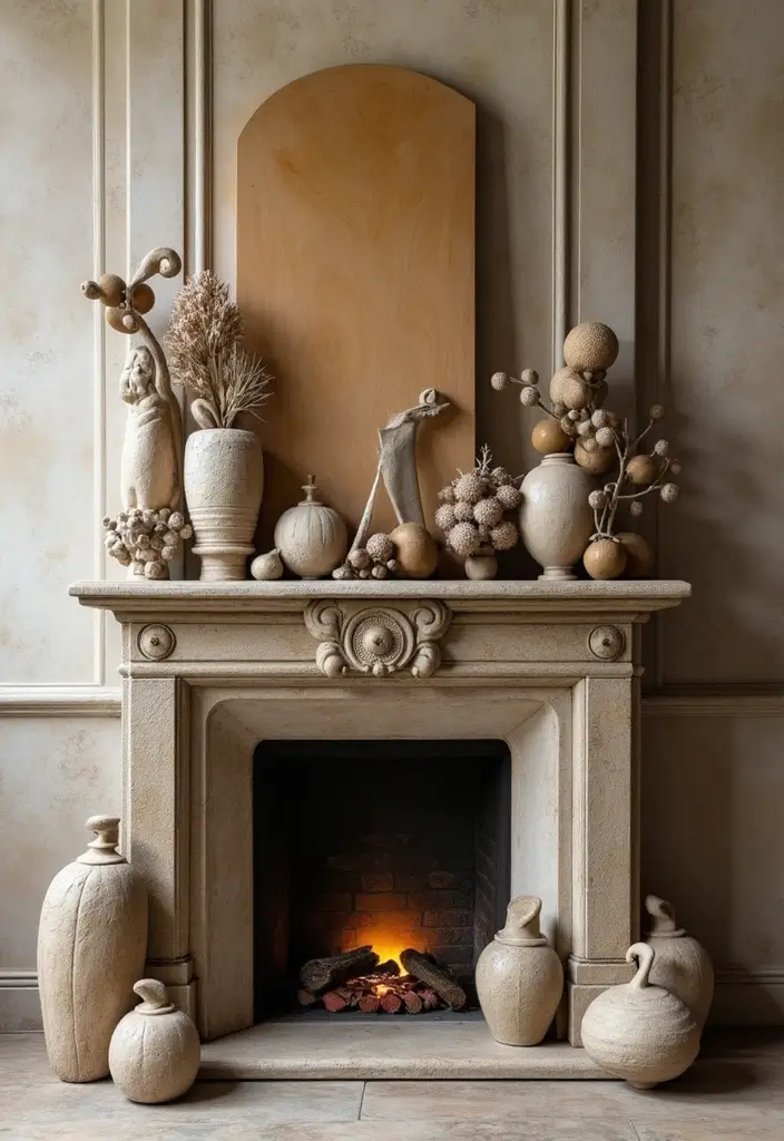 30 Above Fireplace Decor Ideas That Tie the Room Together 12 30 Above Fireplace Decor Ideas That Tie the Room Together - 12. Unique Sculptural Elements