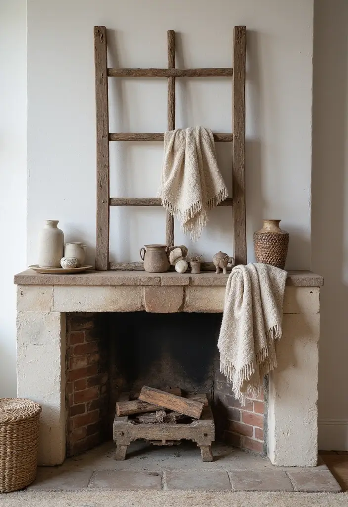 30 Above Fireplace Decor Ideas That Tie the Room Together 14 30 Above Fireplace Decor Ideas That Tie the Room Together - 14. Rustic Ladder Decor