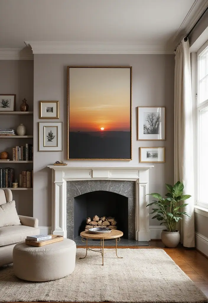 30 Above Fireplace Decor Ideas That Tie the Room Together 2 30 Above Fireplace Decor Ideas That Tie the Room Together - 2. Statement Wall Art