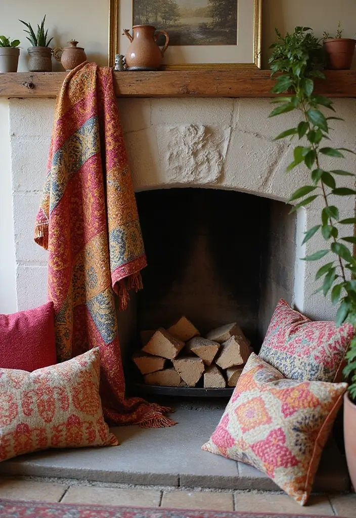 30 Above Fireplace Decor Ideas That Tie the Room Together 21 30 Above Fireplace Decor Ideas That Tie the Room Together - 21. Colorful Fabrics