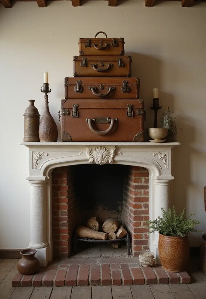 30 Above Fireplace Decor Ideas That Tie the Room Together 27 30 Above Fireplace Decor Ideas That Tie the Room Together - 27. Vintage Suitcases