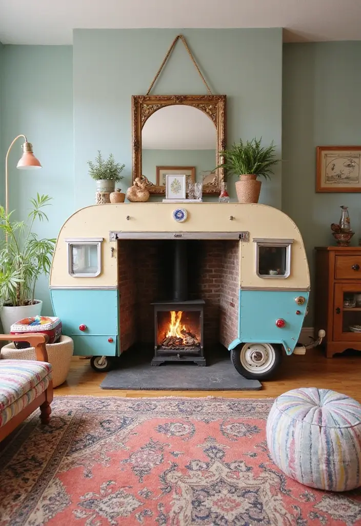 30 Fake Fireplace Ideas That Still Feel Magical 14 30 Fake Fireplace Ideas That Still Feel Magical - 14. Vintage Caravan Fireplaces