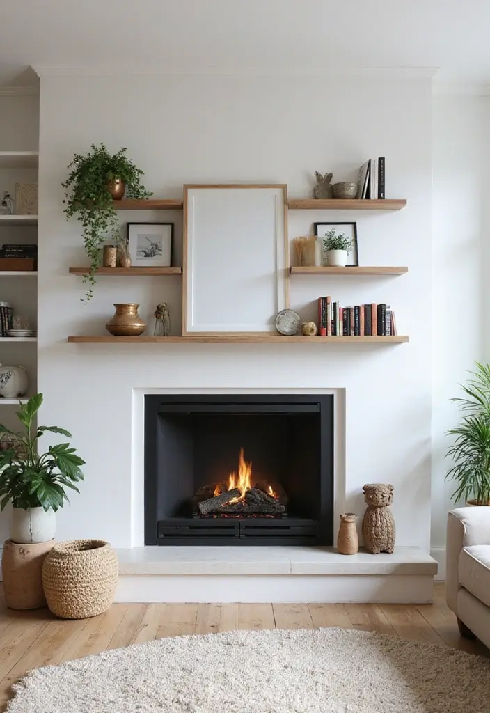 30 Fireplace Accent Wall Inspirations That Steal the Spotlight 12 30 Fireplace Accent Wall Inspirations That Steal the Spotlight - 12. Floating Shelves