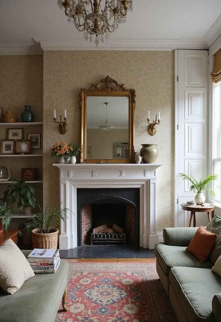 30 Fireplace Accent Wall Inspirations That Steal the Spotlight 21 30 Fireplace Accent Wall Inspirations That Steal the Spotlight - 21. Vintage Finds and Antiques