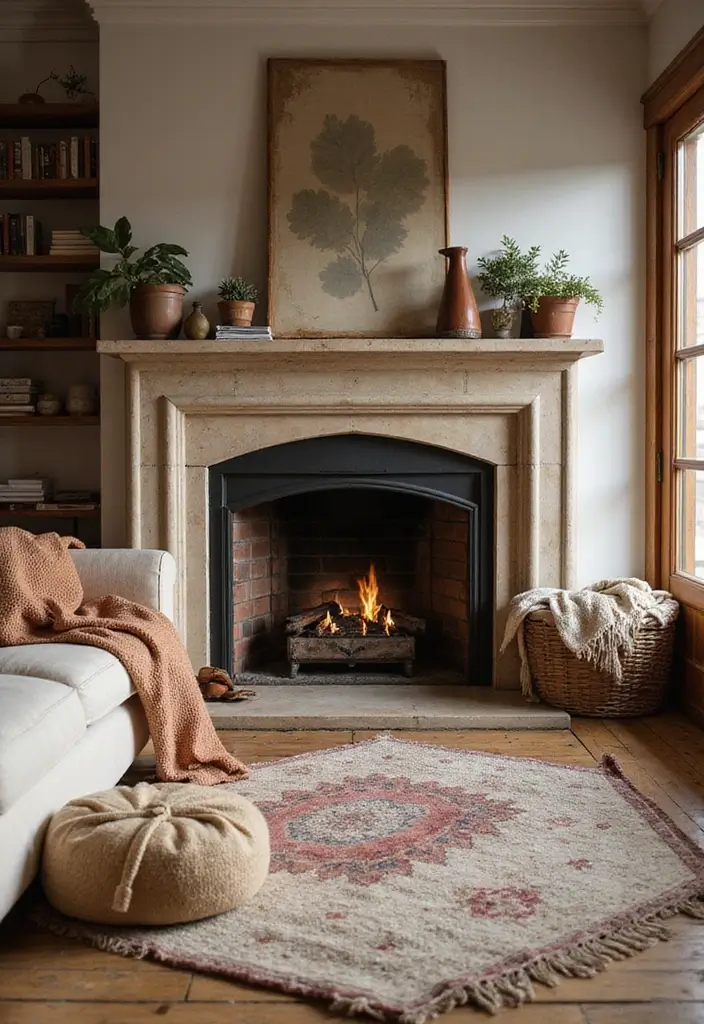 30 Fireplace Accent Wall Inspirations That Steal the Spotlight 22 30 Fireplace Accent Wall Inspirations That Steal the Spotlight - 22. Layered Textiles