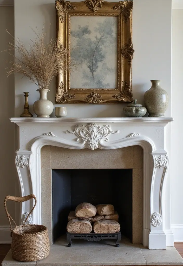 30 Fireplace Mantle Decor With TV Above That Looks Balanced - 1. Layered Textures
