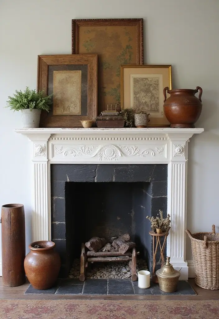 30 Fireplace Mantle Decor With TV Above That Looks Balanced - 12. Vintage Finds