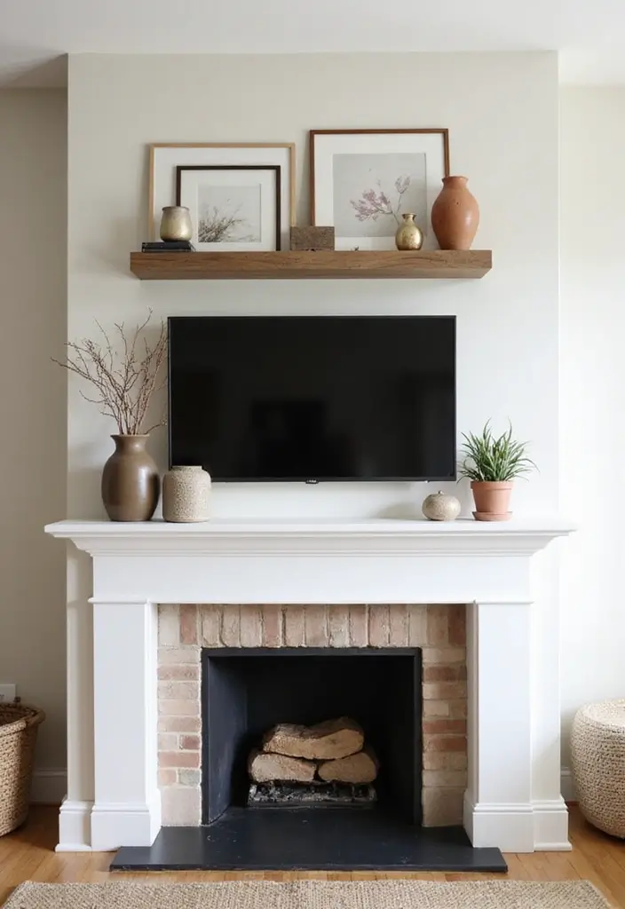 30 Fireplace Mantle Decor With TV Above That Looks Balanced - 14. Floating Shelves