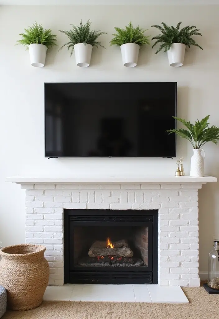 30 Fireplace Mantle Decor With TV Above That Looks Balanced - 20. Wall-Mounted Planters