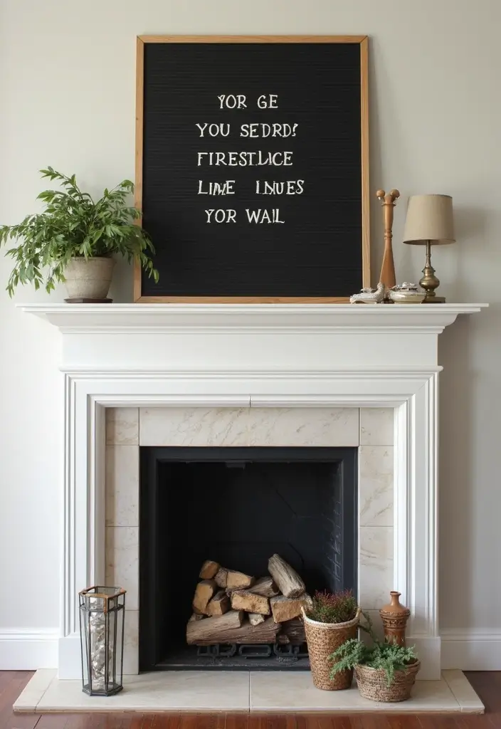 30 Fireplace Mantle Decor With TV Above That Looks Balanced - 26. Chalkboard or Letter Board