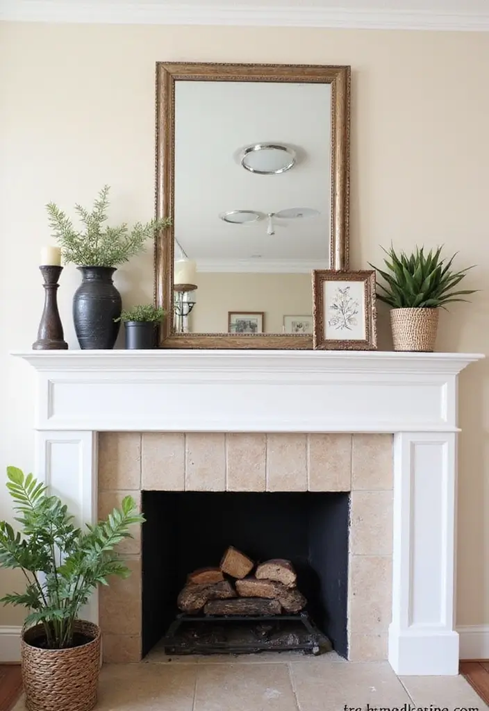 30 Fireplace Mantle Decor With TV Above That Looks Balanced - 27. Repurposed Items