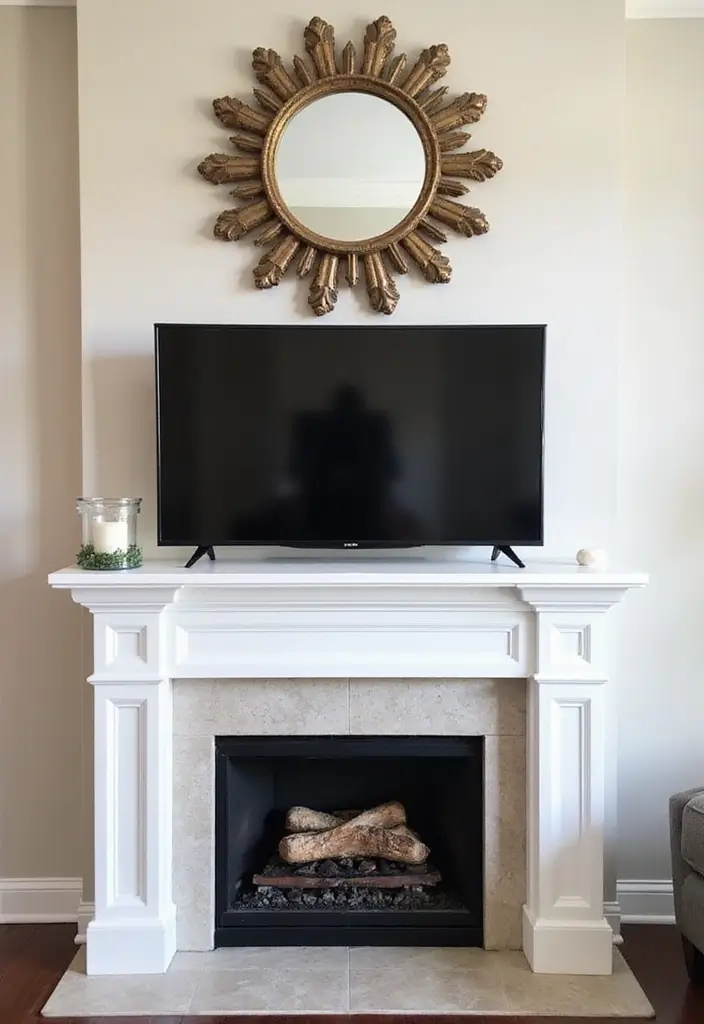 30 Fireplace Mantle Decor With TV Above That Looks Balanced - 9. Use of Mirrors