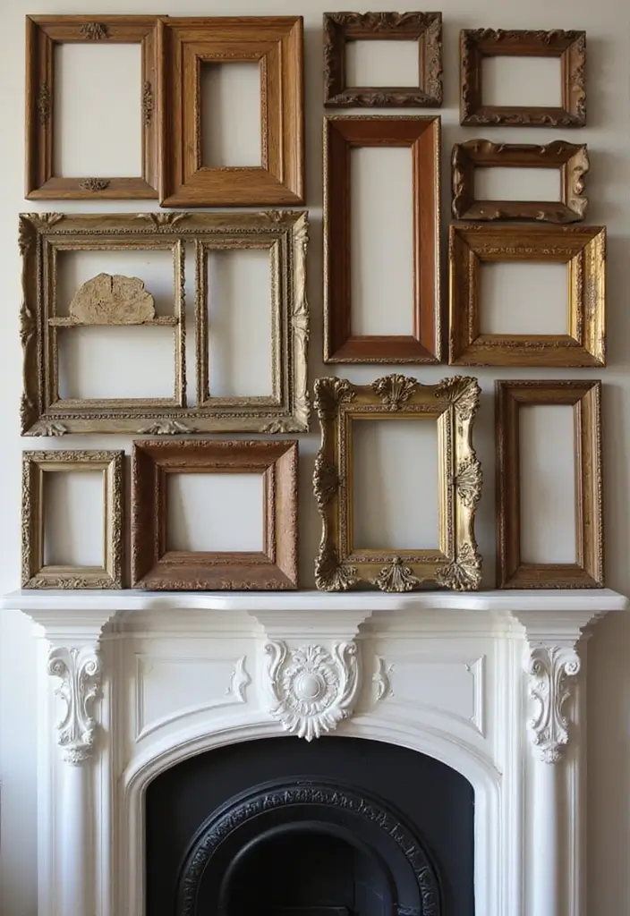 30 Fireplace Mirror Ideas That Add Depth and Elegance 13 30 Fireplace Mirror Ideas That Add Depth and Elegance - 13. Vintage Frame Collage
