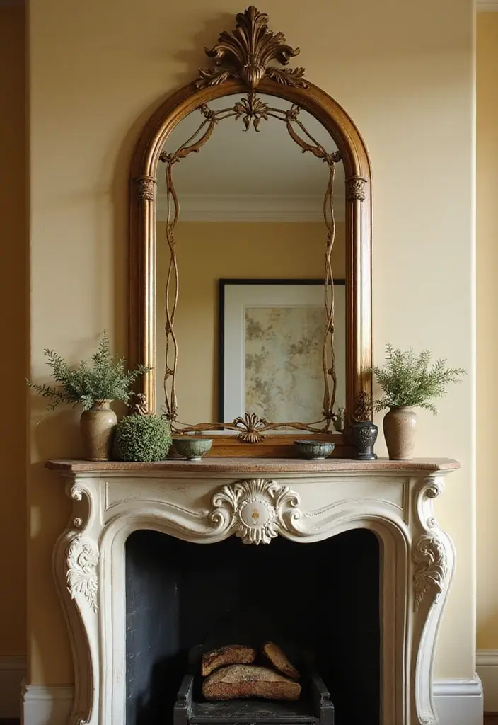 30 Fireplace Mirror Ideas That Add Depth and Elegance 16 30 Fireplace Mirror Ideas That Add Depth and Elegance - 16. Art Nouveau Mirror