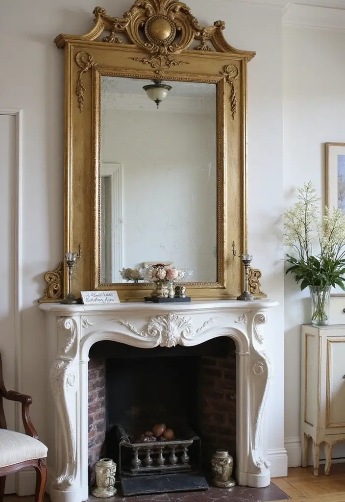 30 Fireplace Mirror Ideas That Add Depth and Elegance 20 30 Fireplace Mirror Ideas That Add Depth and Elegance - 20. Vintage Venetian Mirror