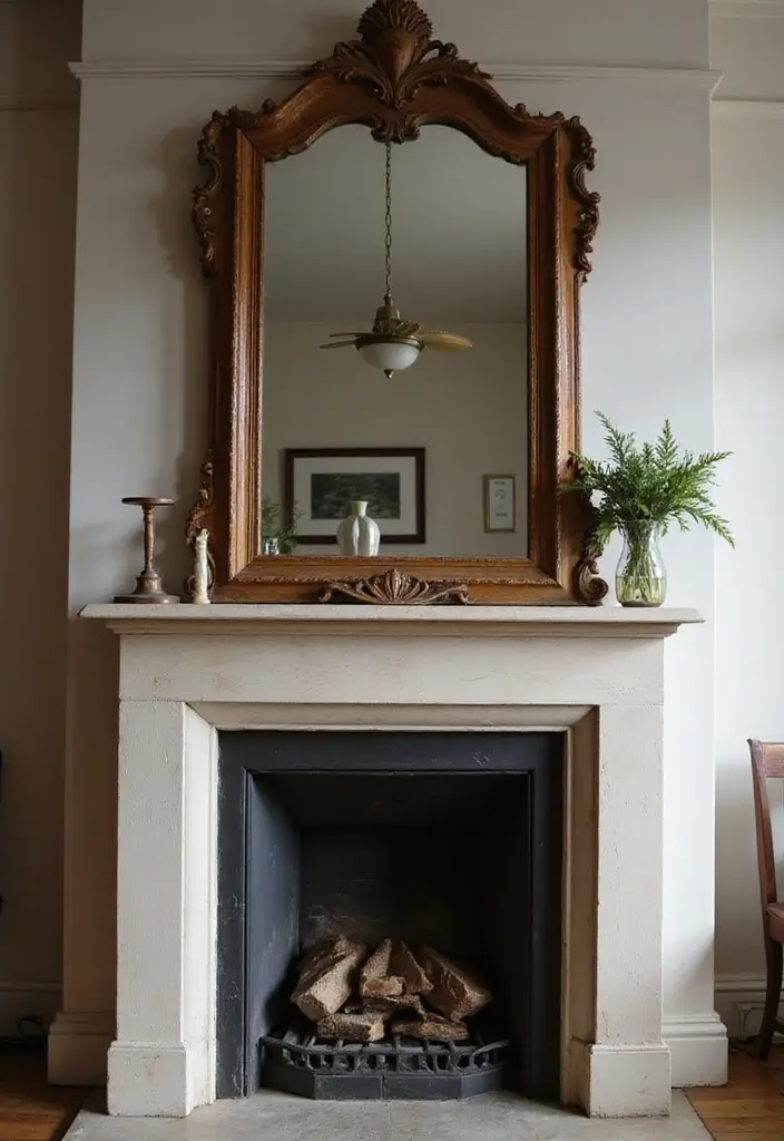 30 Fireplace Mirror Ideas That Add Depth and Elegance 24 30 Fireplace Mirror Ideas That Add Depth and Elegance - 24. Vintage Folding Mirror