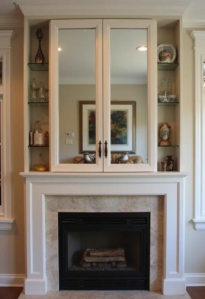 30 Fireplace Mirror Ideas That Add Depth and Elegance 25 30 Fireplace Mirror Ideas That Add Depth and Elegance - 25. Vintage Mirrored Cabinet Doors
