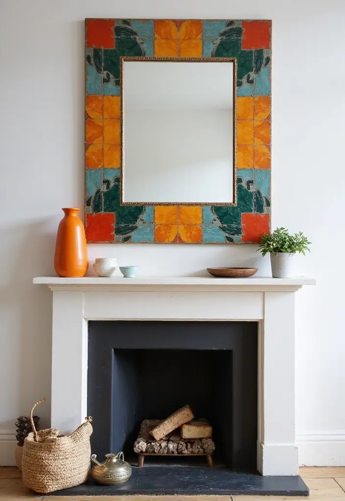 30 Fireplace Mirror Ideas That Add Depth and Elegance 28 30 Fireplace Mirror Ideas That Add Depth and Elegance - 28. Vintage Tiled Mirror
