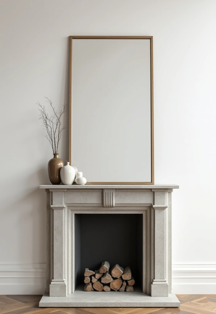 30 Fireplace Mirror Ideas That Add Depth and Elegance 9 30 Fireplace Mirror Ideas That Add Depth and Elegance - 9. Modern Minimalist Frame