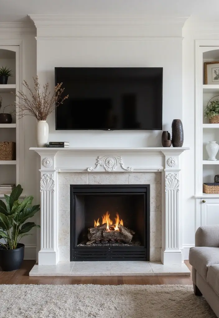 30 Fireplaces With TV Above That Actually Work in Any Room - 11. Elegant Mantels