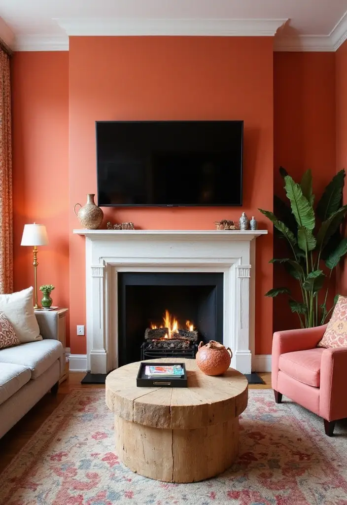 30 Fireplaces With TV Above That Actually Work in Any Room - 15. Bold Color Statements