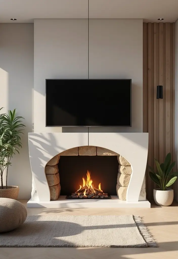 30 Fireplaces With TV Above That Actually Work in Any Room - 17. Artistic Fireplaces
