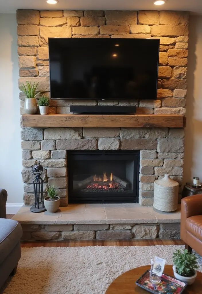 30 Fireplaces With TV Above That Actually Work in Any Room - 2. Rustic Charm with a Modern Twist