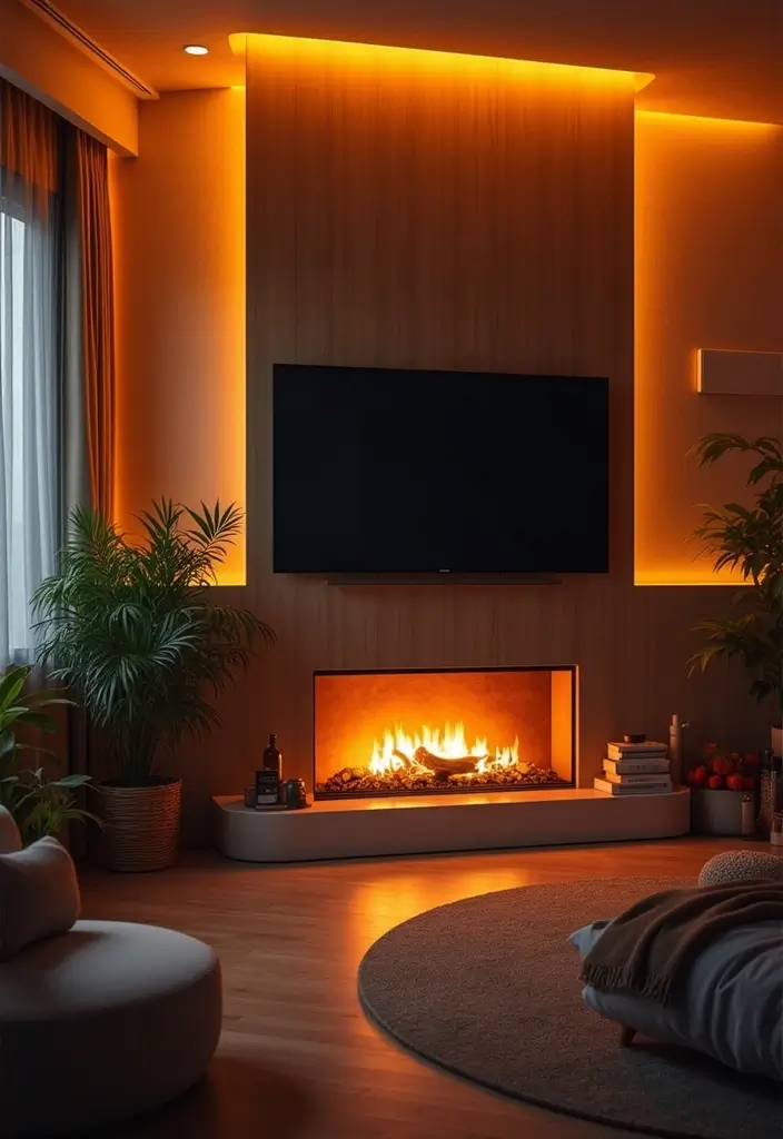 30 Fireplaces With TV Above That Actually Work in Any Room - 22. Layered Lighting Effects