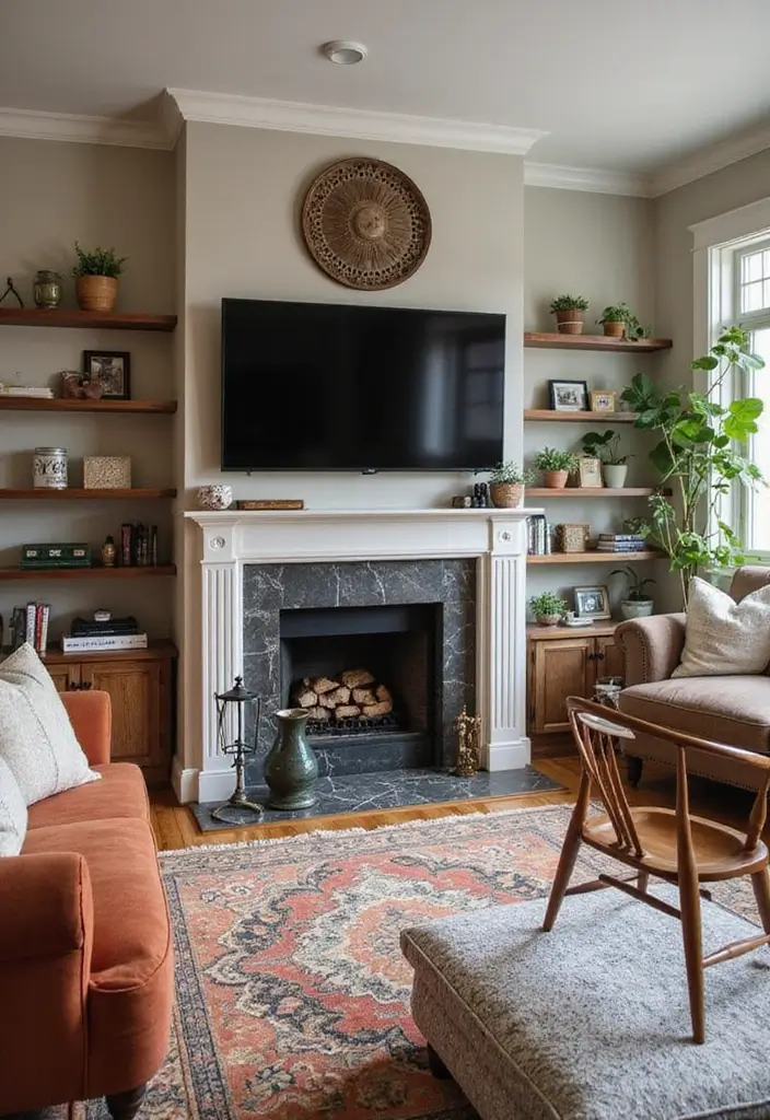 30 Fireplaces With TV Above That Actually Work in Any Room - 23. Eclectic Fusion