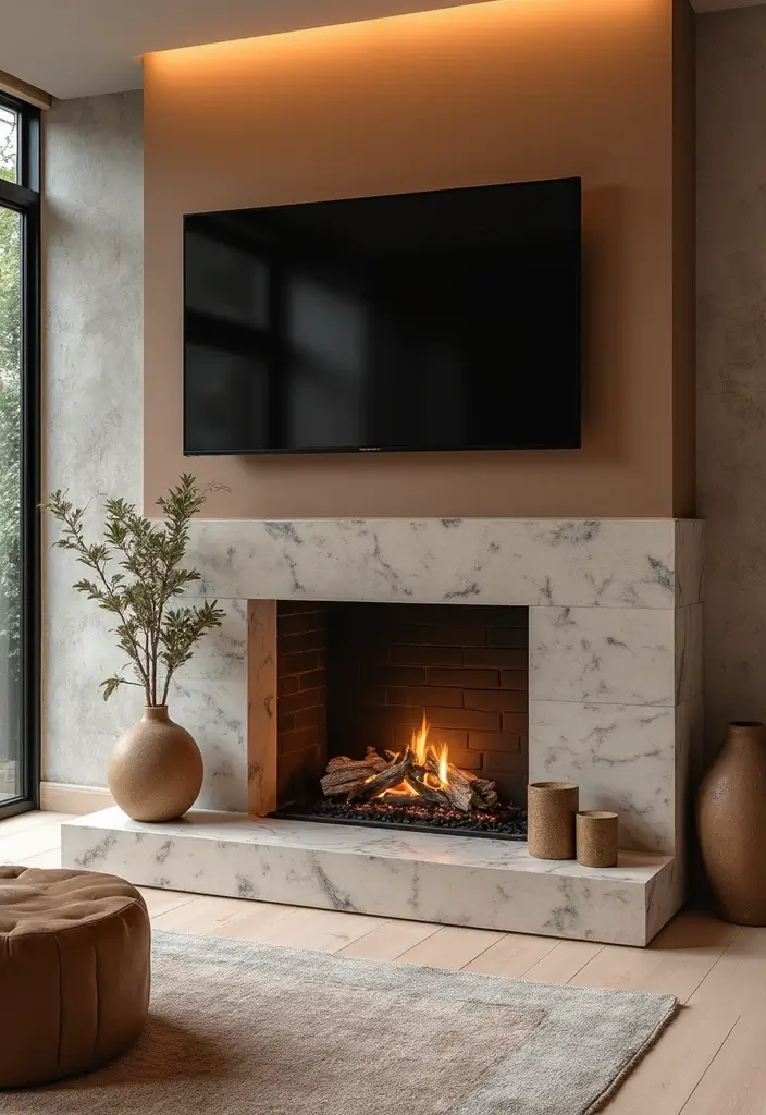 30 Fireplaces With TV Above That Actually Work in Any Room - 24. Natural Materials Focus