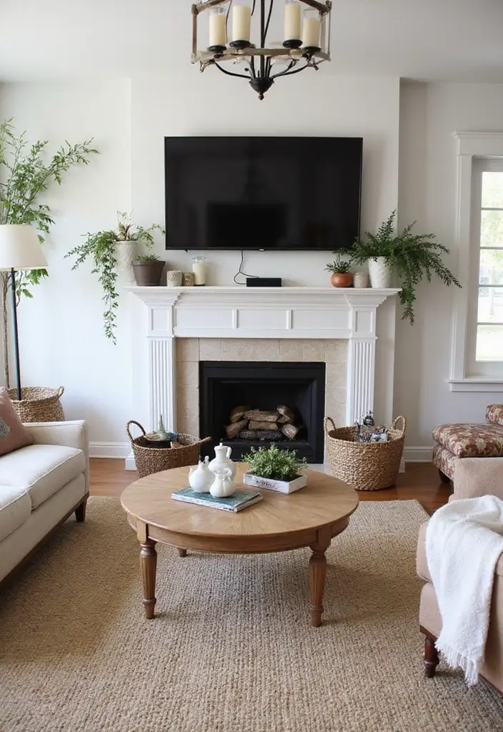 30 Fireplaces With TV Above That Actually Work in Any Room - 25. Seasonal Decor Changes