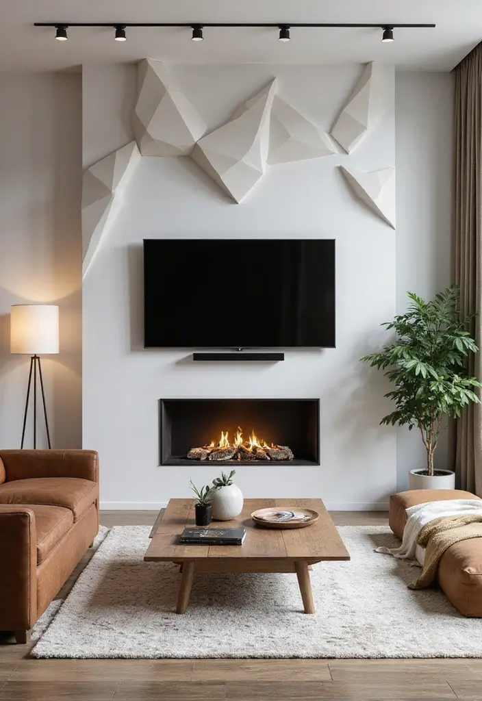 30 Fireplaces With TV Above That Actually Work in Any Room - 28. Geometric Designs