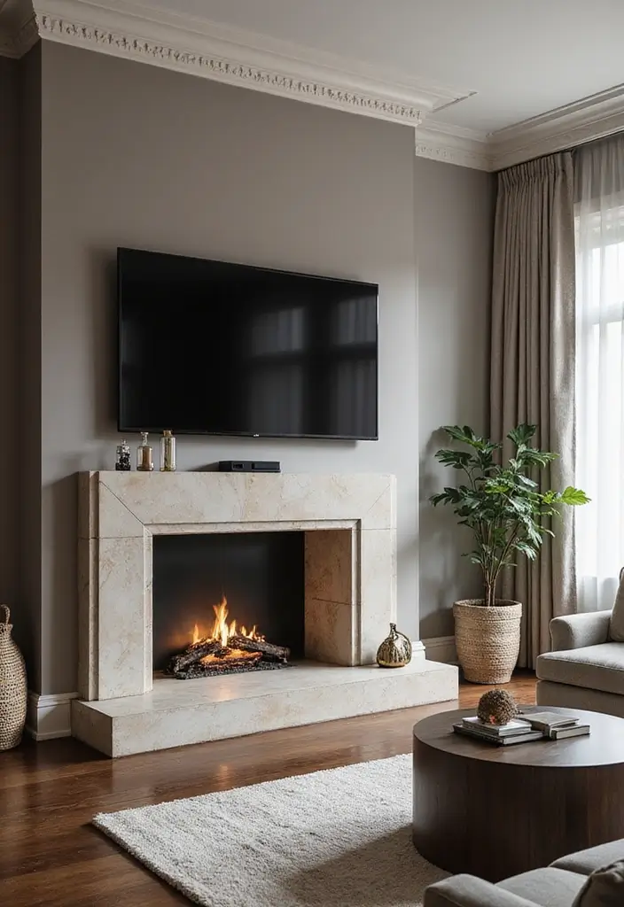 30 Fireplaces With TV Above That Actually Work in Any Room - 29. Contrast of Light and Dark