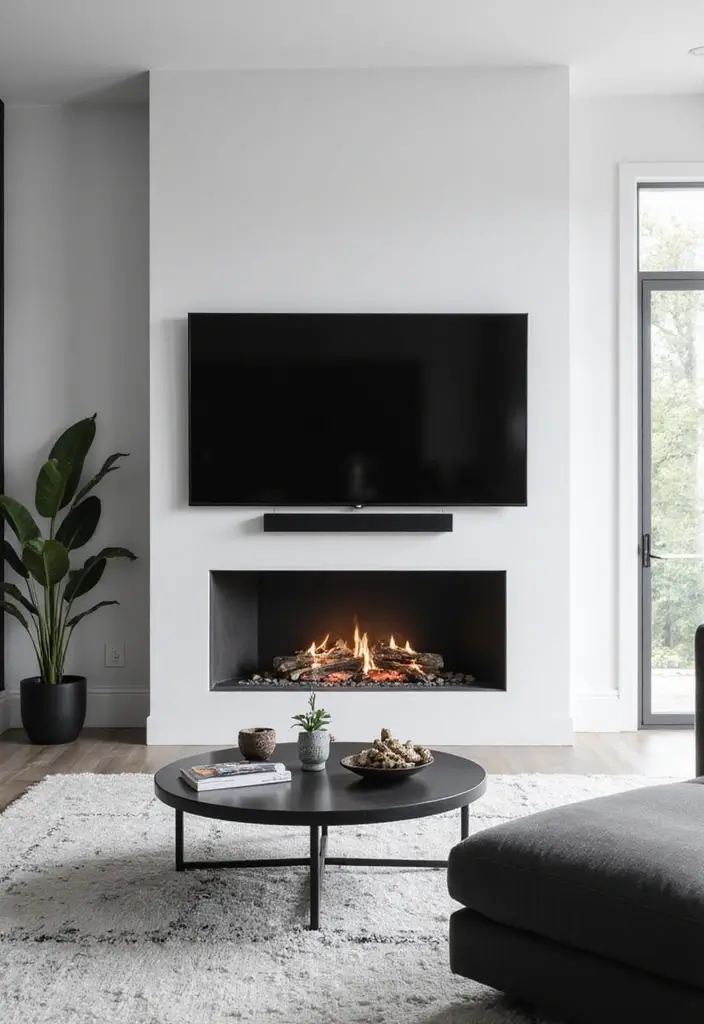 30 Fireplaces With TV Above That Actually Work in Any Room - 3. Minimalist Black & White