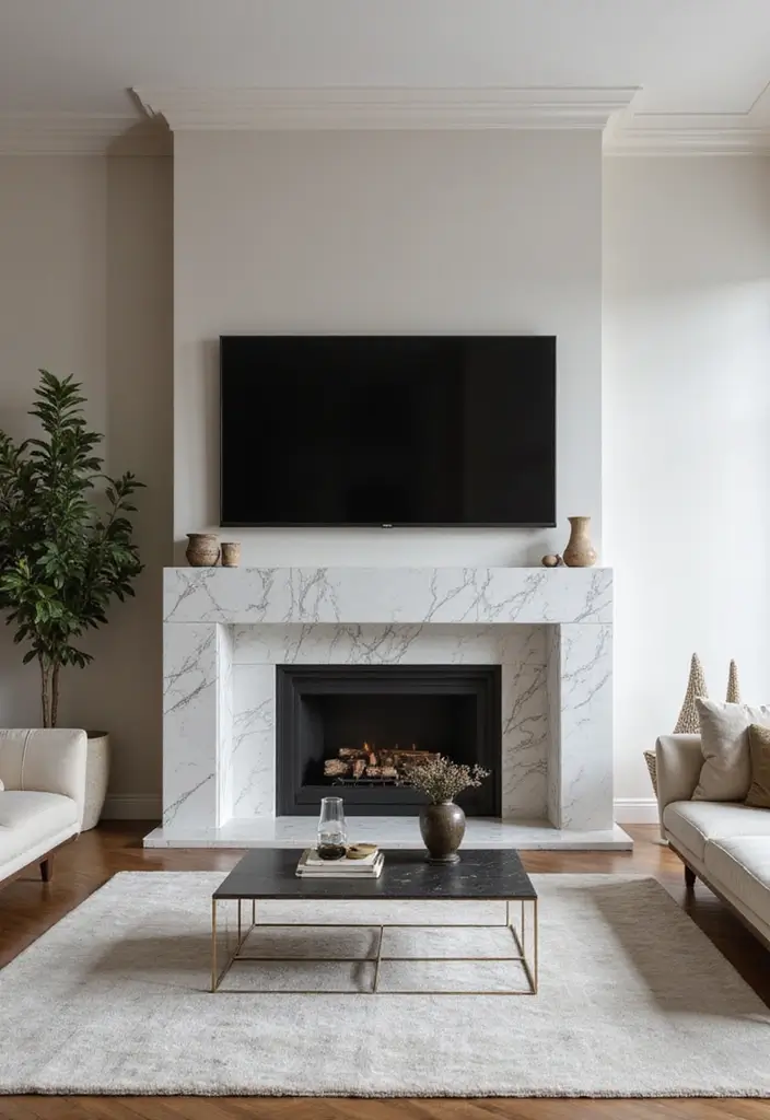 30 Fireplaces With TV Above That Actually Work in Any Room - 4. Elegant Marble Finish