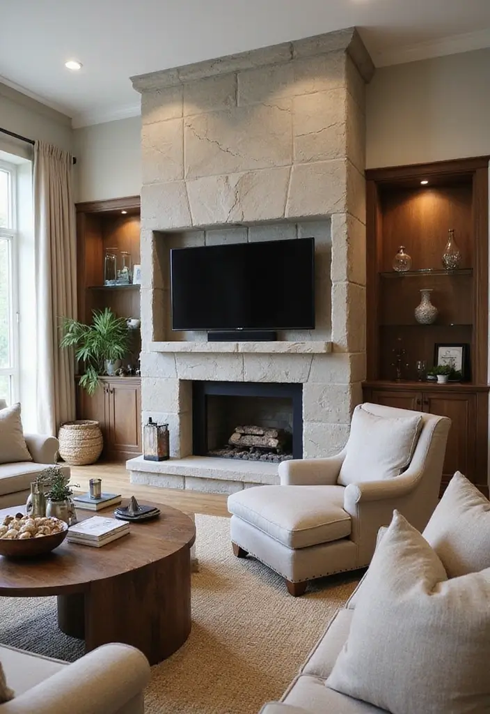 30 Fireplaces With TV Above That Actually Work in Any Room - 9. Statement Stone Feature
