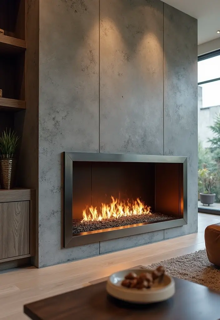 30 Gas Fireplace Ideas That Feel Modern and Efficient 13 30 Gas Fireplace Ideas That Feel Modern and Efficient - 13. Gas Fireplace With a Metal Hearth