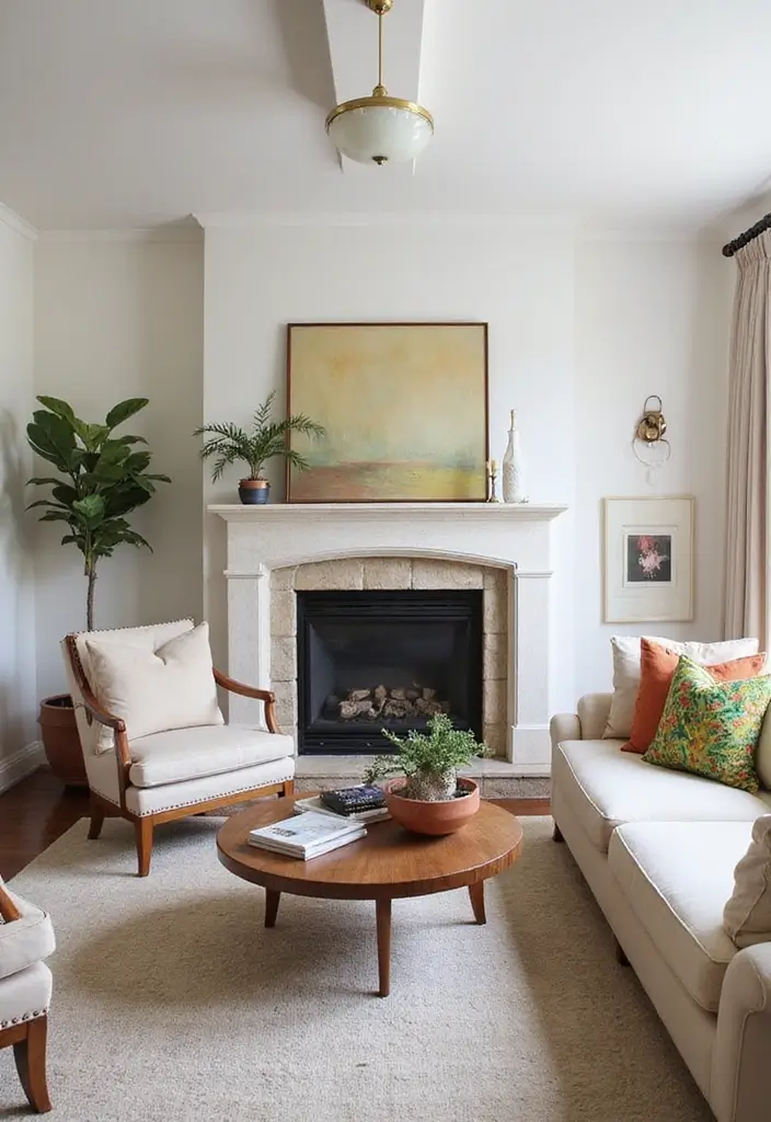 30 Living Rooms With Fireplace That Feel Warm and Inviting 12 30 Living Rooms With Fireplace That Feel Warm and Inviting - 12. Neutral Tones with a Punch of Color