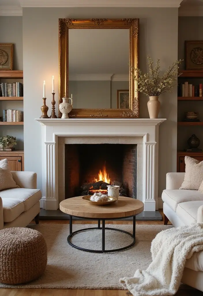 30 Living Rooms With Fireplace That Feel Warm and Inviting 15 30 Living Rooms With Fireplace That Feel Warm and Inviting - 15. Warm Metallic Accents