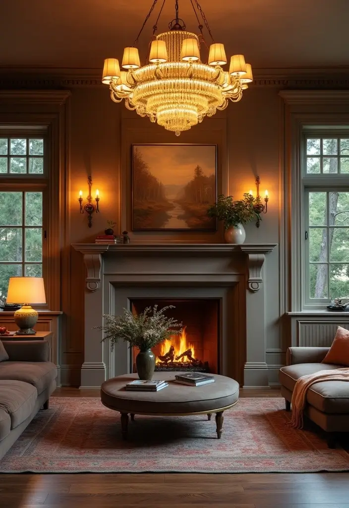 30 Living Rooms With Fireplace That Feel Warm and Inviting 21 30 Living Rooms With Fireplace That Feel Warm and Inviting - 21. Statement Lighting