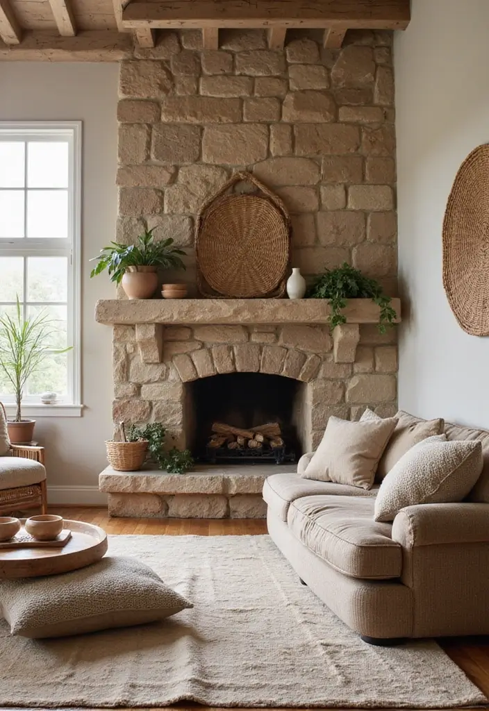 30 Living Rooms With Fireplace That Feel Warm and Inviting 7 30 Living Rooms With Fireplace That Feel Warm and Inviting - 7. Earthy Tones and Textures