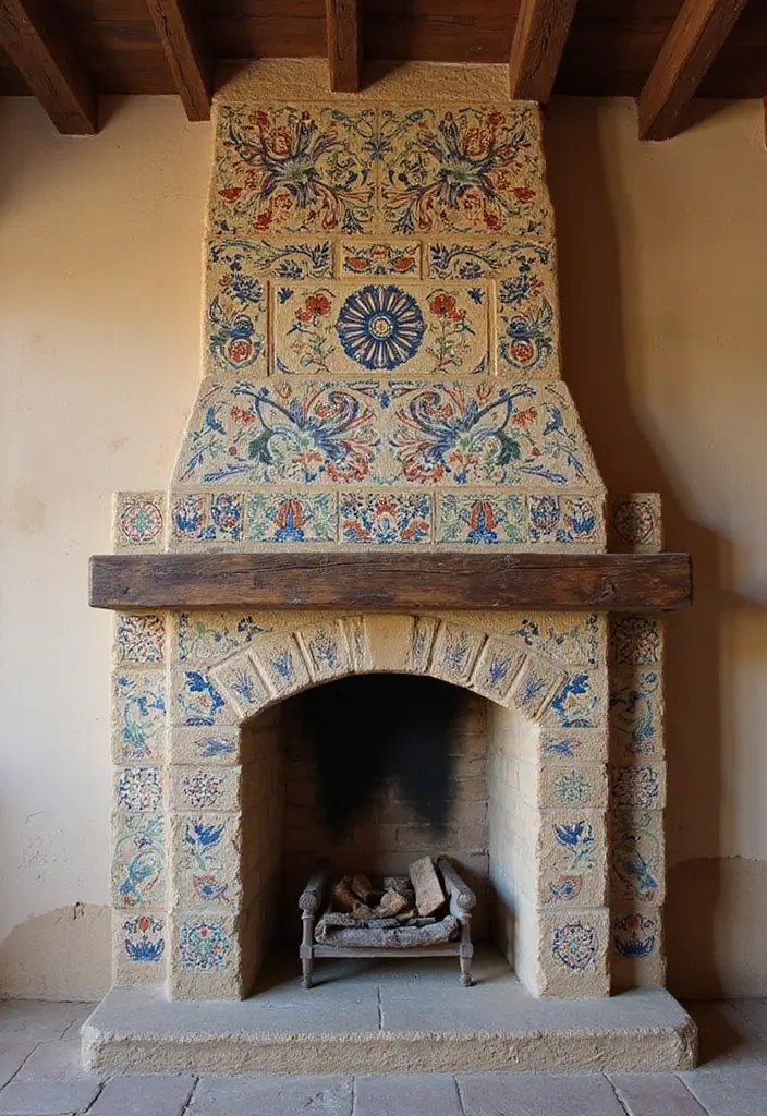 30 Rustic Fireplace Designs That Feel Cabin-Cozy 17 30 Rustic Fireplace Designs That Feel Cabin-Cozy - 17. Unique Tile Designs
