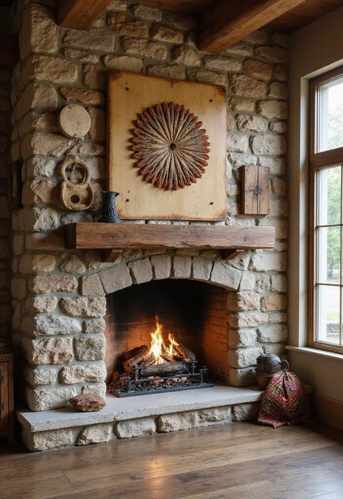30 Rustic Fireplace Designs That Feel Cabin-Cozy 19 30 Rustic Fireplace Designs That Feel Cabin-Cozy - 19. Rustic Wall Art