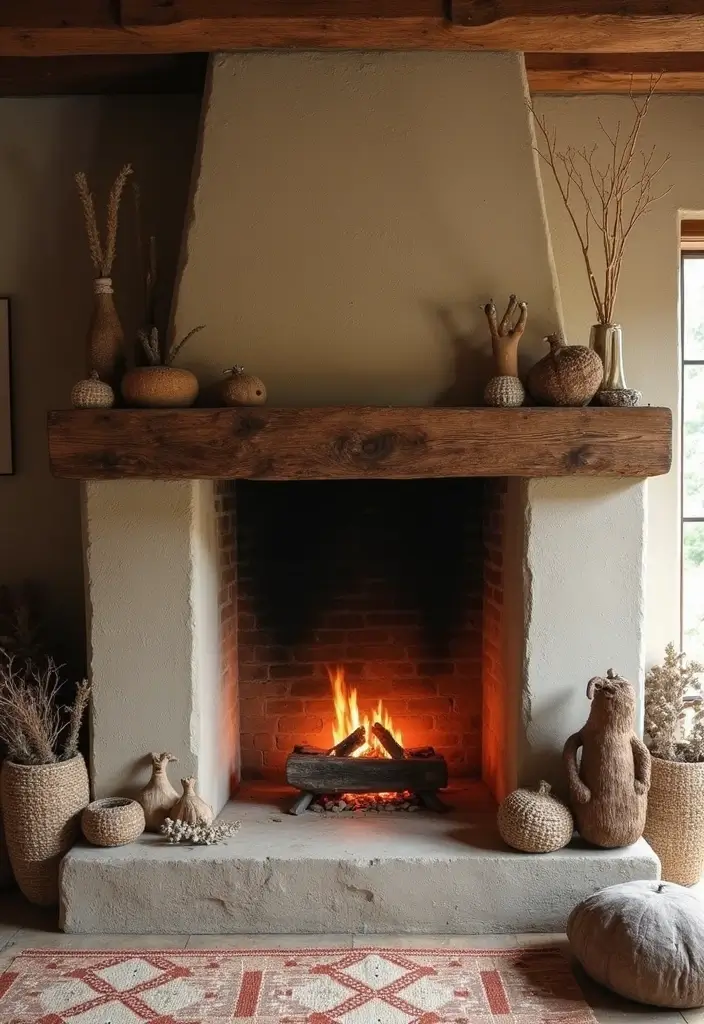 30 Rustic Fireplace Designs That Feel Cabin-Cozy 22 30 Rustic Fireplace Designs That Feel Cabin-Cozy - 22. Earthy Accessories